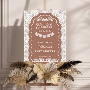 Terracotta Cielito Lindo Baby Shower Welcome Sign, Editable Papel Picado Baby Shower Welcome Sign, Mexican Talavera Baby Shower Template