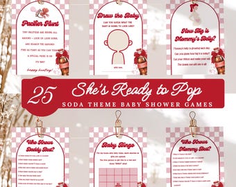 She's Ready To Pop Baby Shower Games Bundle Girl, Printable Pink and Red Soda Pop Theme Baby Shower Game Pack, Cola Diner Party Games, BS022