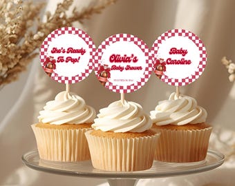 Elle est prête à éclater pour Cupcakes, décoration pour baby shower modifiable soda, stickers fête cola rétro, téléchargement numérique, BS022