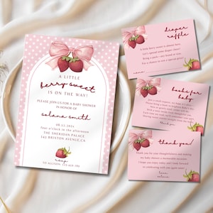 Strawberry Baby Shower Invitation Set: Watercolor Berry Theme (Digital Download))