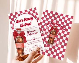 Editable She’s Ready To Pop Baby Shower Invitation, Red and Pink Soda Pop Invite Template, Retro Soda Baby Shower, Cola Diner, BS022
