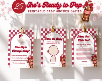 Sie ist bereit, Babypartyspiele zu knallen, druckbares Soda Pop Theme Babypartyspielpaket, bearbeitbare Retro Cola Diner Party Spiele, BS022