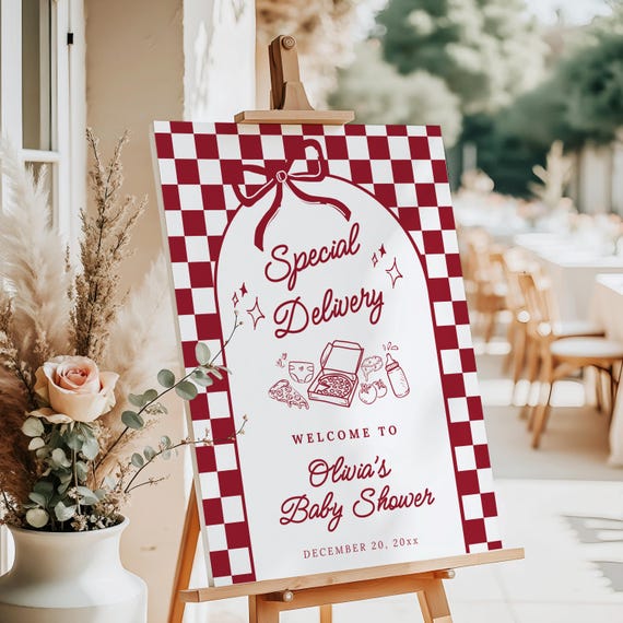 Special Delivery Baby Shower Welcome Sign, Pizza Baby Welcome Poster Template, Italian Food Theme Decor, Slice Slice Baby Welcome Sign, BS28