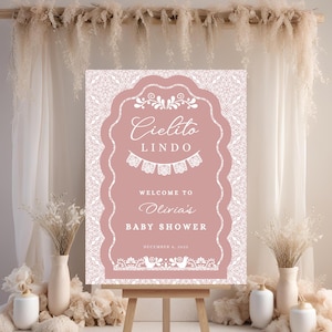 Cartello di benvenuto per baby shower Cielito Lindo, cartello di benvenuto modificabile per baby shower Cielito Lindo rosa, poster di benvenuto per baby shower Talavera messicano