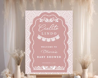 Cielito Lindo Baby Shower Welcome Sign, Editable Pink Cielito Lindo Baby Shower Welcome Sign, Mexican Talavera Baby Shower Welcome Poster