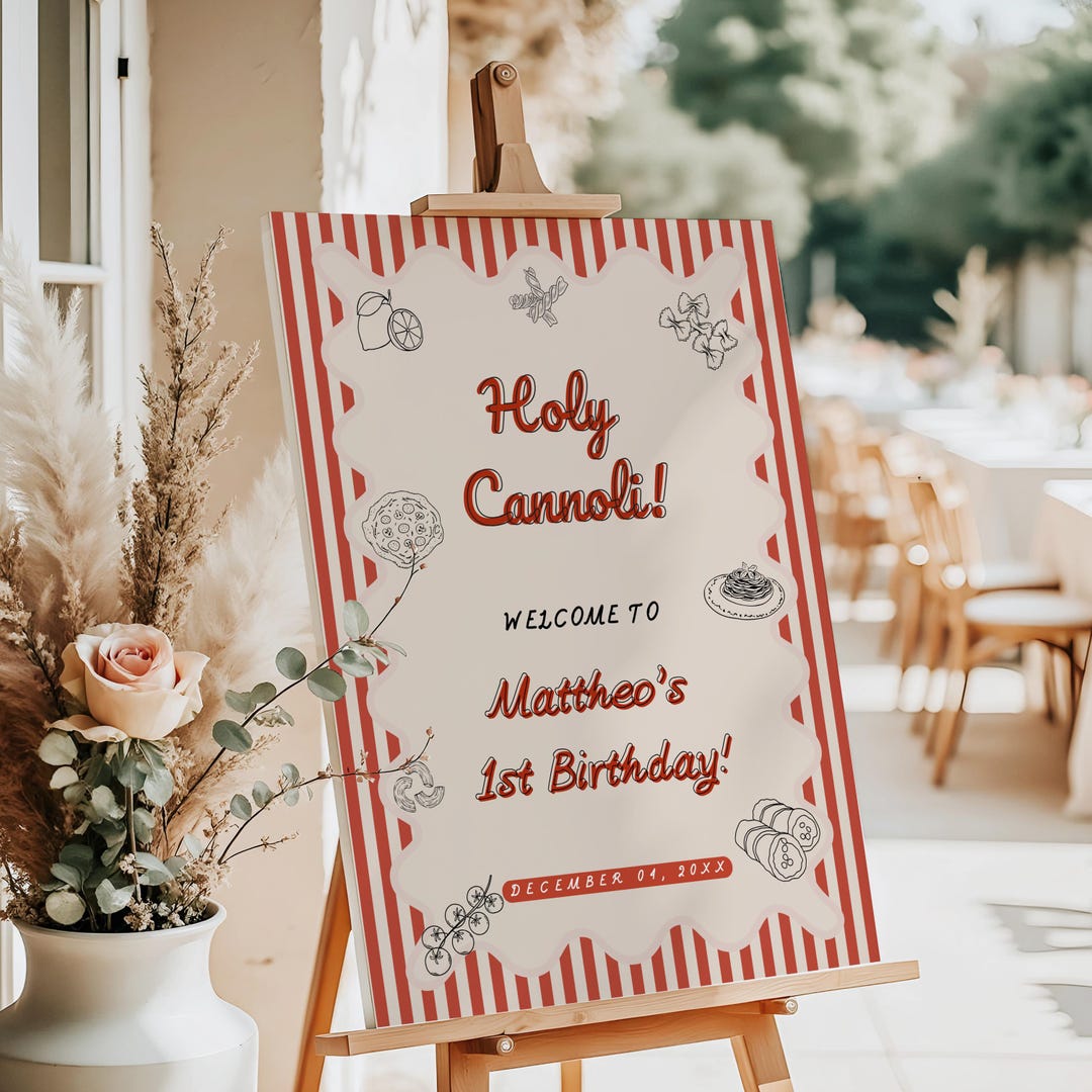 Editable Holy Cannoli First Birthday Welcome Sign, Hand Drawn Italian ...