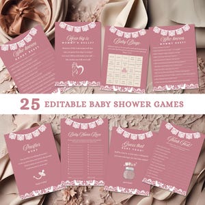 Rosa Cielito Lindo Babypartyspiele, bearbeitbares Cielito Lindo Babypartyspiel Bundle, Mexikanische Talavera Babypartyspiele, Papel Picado Spiele