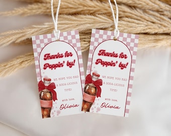 Étiquettes de faveur pour baby shower elle est prête à éclater, étiquette de remerciement modifiable soda rose, étiquette rétro Cola Diner, BS022