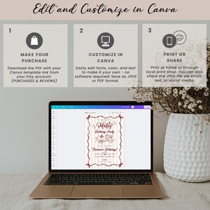 A soft and elegant Pilates birthday invitation featuring hand-drawn Pilates reformer illustrations, Pilates accessories, and minimal line art in a neutral beige and deep red color palette. This editable Pilates birthday party invitation template is designed with subtle stripes, a whimsical border, and modern script typography, perfect for a Pilates-themed birthday celebration or fitness party.