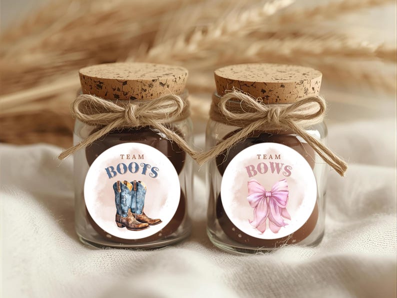 Boot Rivbons For Megan Boots or Bows Gender Reveal Printable Stickers, Blue Boots or Pink Bows ...