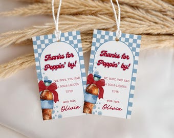 Étiquettes de faveur pour baby shower, elle est prête à être pop, étiquette de remerciement modifiable Blue Soda Pop, étiquette rétro Cola Diner, BS022