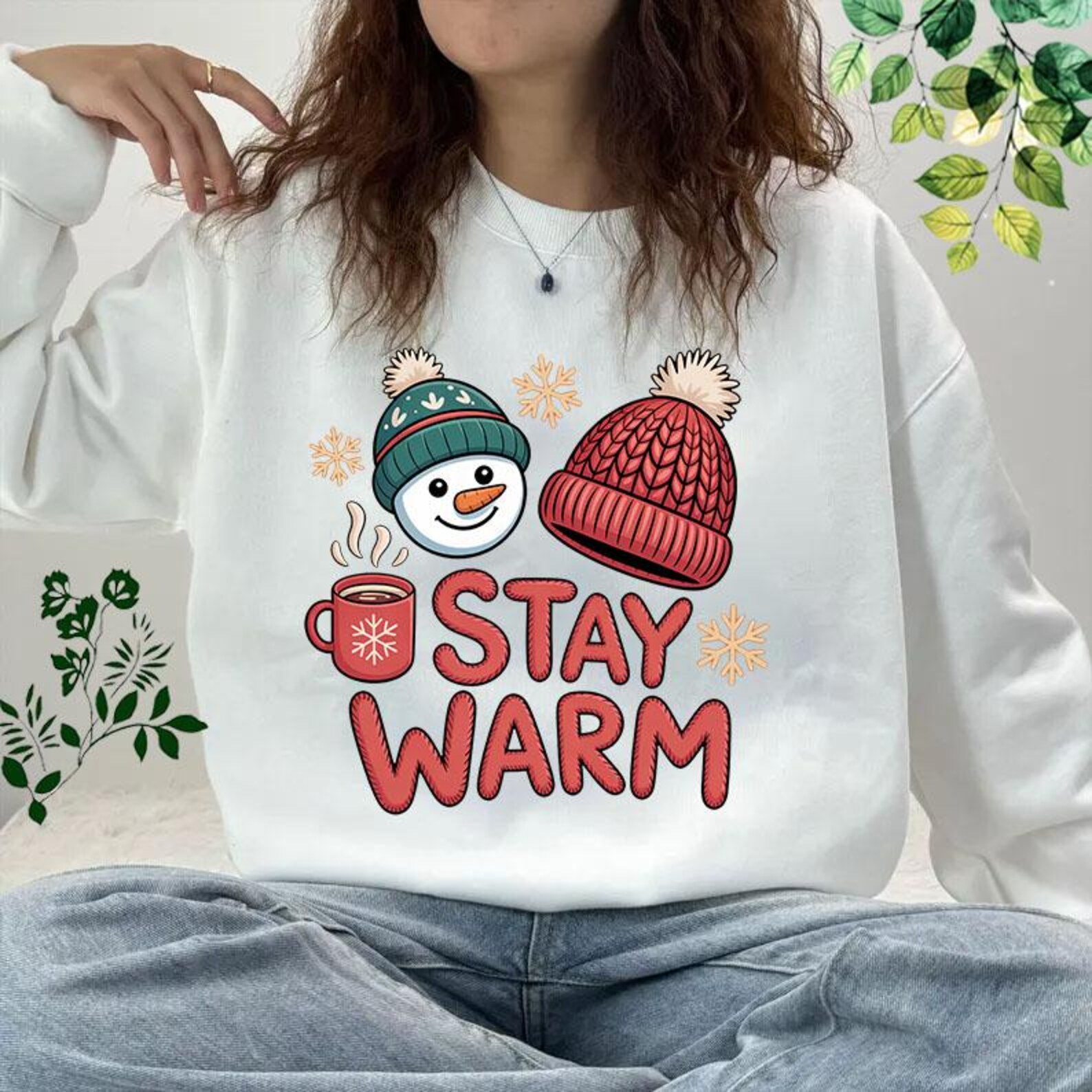 Stay Warm PNG Winter Hot Cocoa Snowman Design Christmas Sweater
