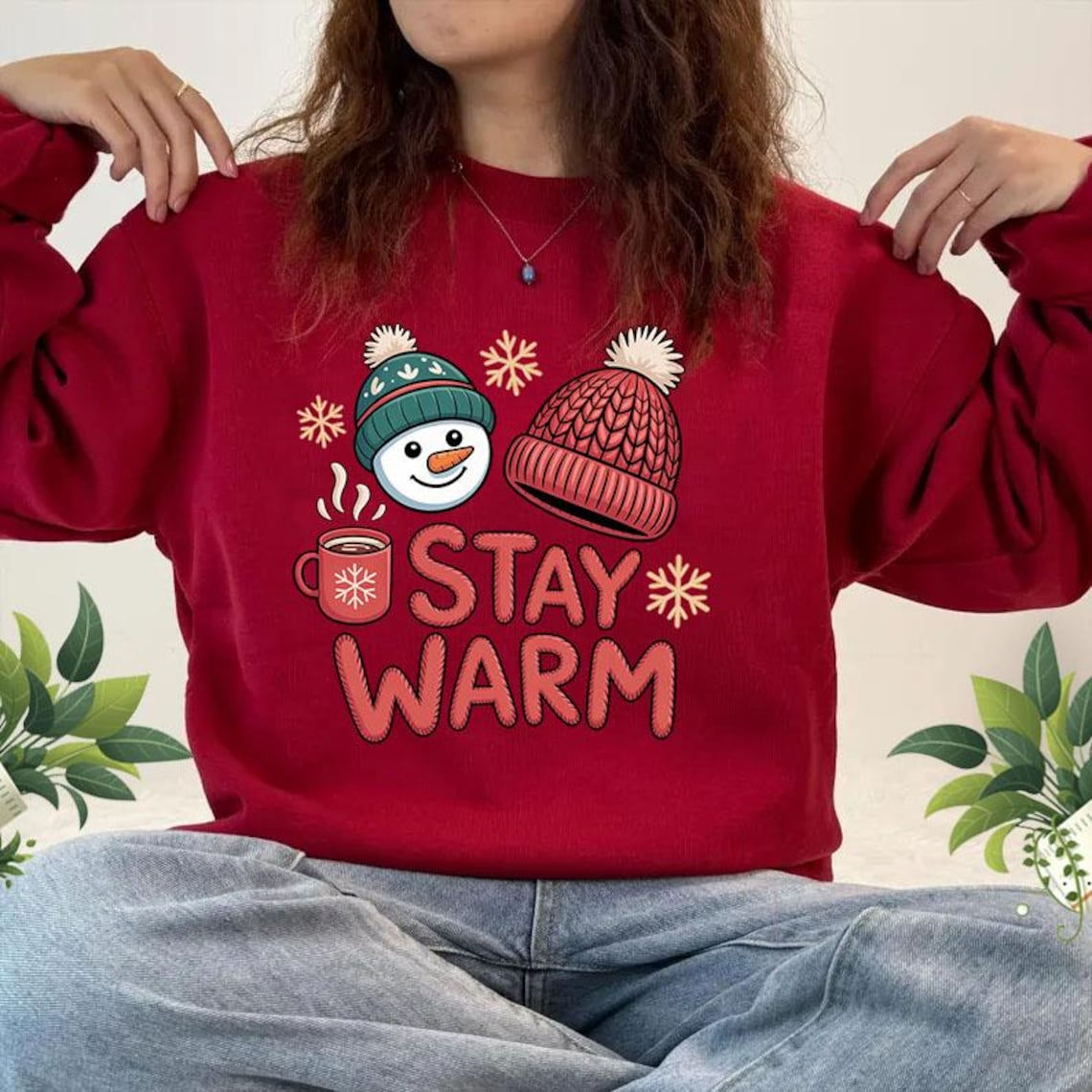 Stay Warm PNG Winter Hot Cocoa Snowman Design Christmas Sweater