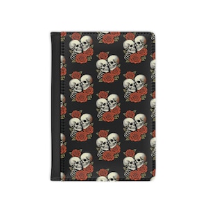 Skulls and Roses Halloween Passport Cover, Travel Document Holder, Goth Skeleton Floral Passport Case, Alternative Holiday Gift, Dark Horror