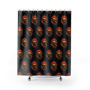 Skull Flame Shower Curtain | Gothic Bathroom Decor | Dark Aesthetic Home Accessory | Gift for Rockers | Halloween Decor