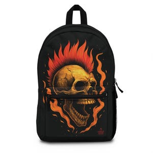 Flamme Schädel Rucksack, Gothic, Schädel Print Tasche, Alternative Style Rucksack, Punk Schultasche, Grunge Reise, Halloween, Schulanfang