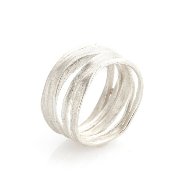 Loop di disegno anello d'argento unico, argento, fatti a mano, disegno artistico, funky, anello alla moda,, anello di nozze alternativo