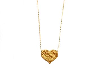 Heart shape gold necklace, gold plated 18k, handmade