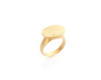 Gold Ring, Men's Ring, unisex,18k gold plated, high ring, flat ring, matte surface, unique, signet