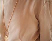 Unique Gold Necklace, 18k plated, vintage look, double pendant, vintage look, textured,rough texture,handmade,Israeli design