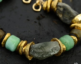 Stone Bead Bracelet, boho jewelry , gold plated and genuine stone beaded ,green,gray,gold,unique bracelet,handmade,BOHO,amazonite bracelet