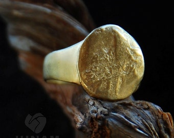 Gold Signet ring, Textured ring, 18 karat gold plated, statement ring, boho ring, bohemian ring, tribal ring, rough ring, ethnic ring, junam