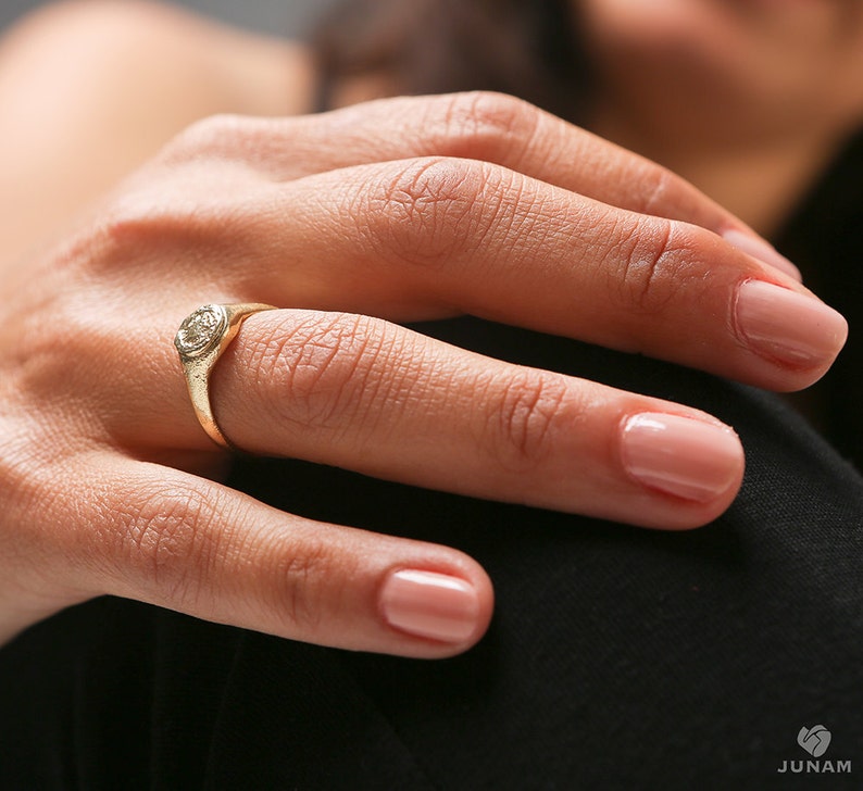 Signet ring, Gold ring, minimalist, textured, gift for her, seal ring, delicate, natural, handcrafted, unique, vintage, wedding, elegant image 4