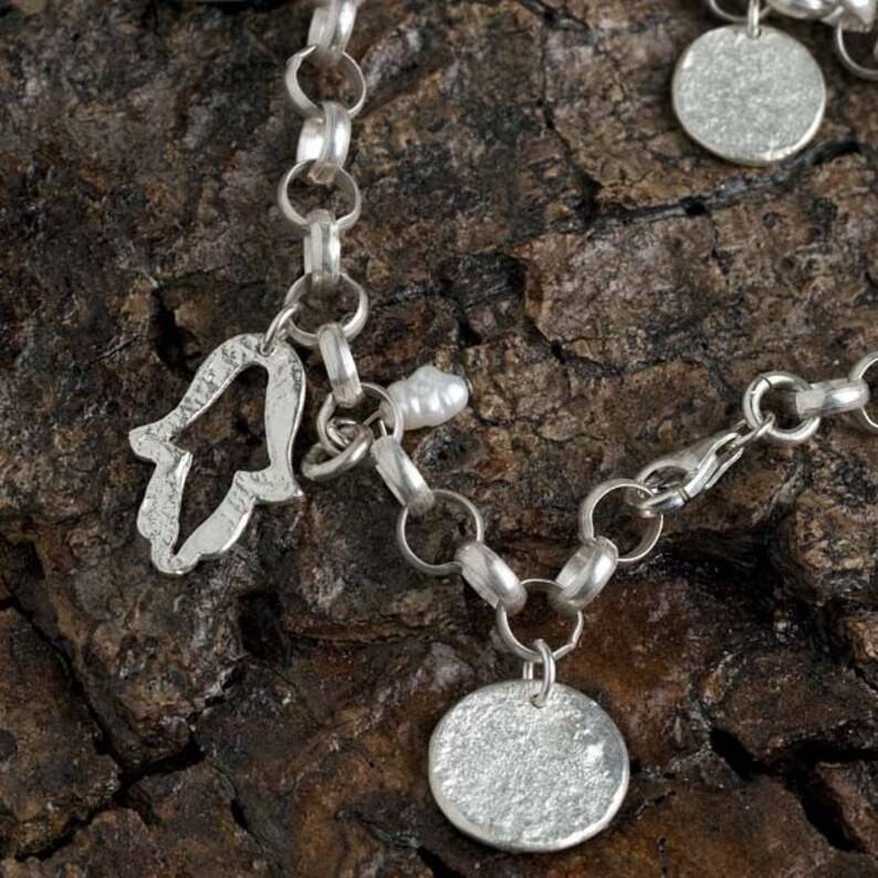 Hamsa Charm Bracelet Freshwater Pearl Stone and Silver Etsy