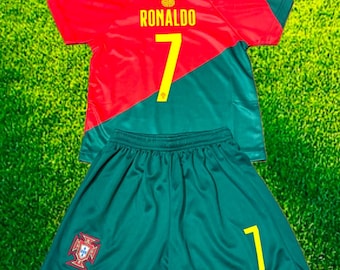 Portugal Kids Jersey Set Toddler Youth Non Branded Soccer Uniform Kit Toddler Youth Uniform 2 Piece set 18 20 22 24 26 28 30