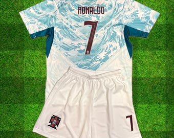 Kit maglia da calcio per bambini del Portogallo, 2 pezzi, uniforme da calcio per bambini e ragazzi, non di marca, set di 2 pezzi per bambini e ragazzi, taglie 18 20 22 24 26 28 30
