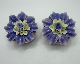 Vintage Purple Floral Ceramic Salt and Pepper Shakers Set Flower Garden