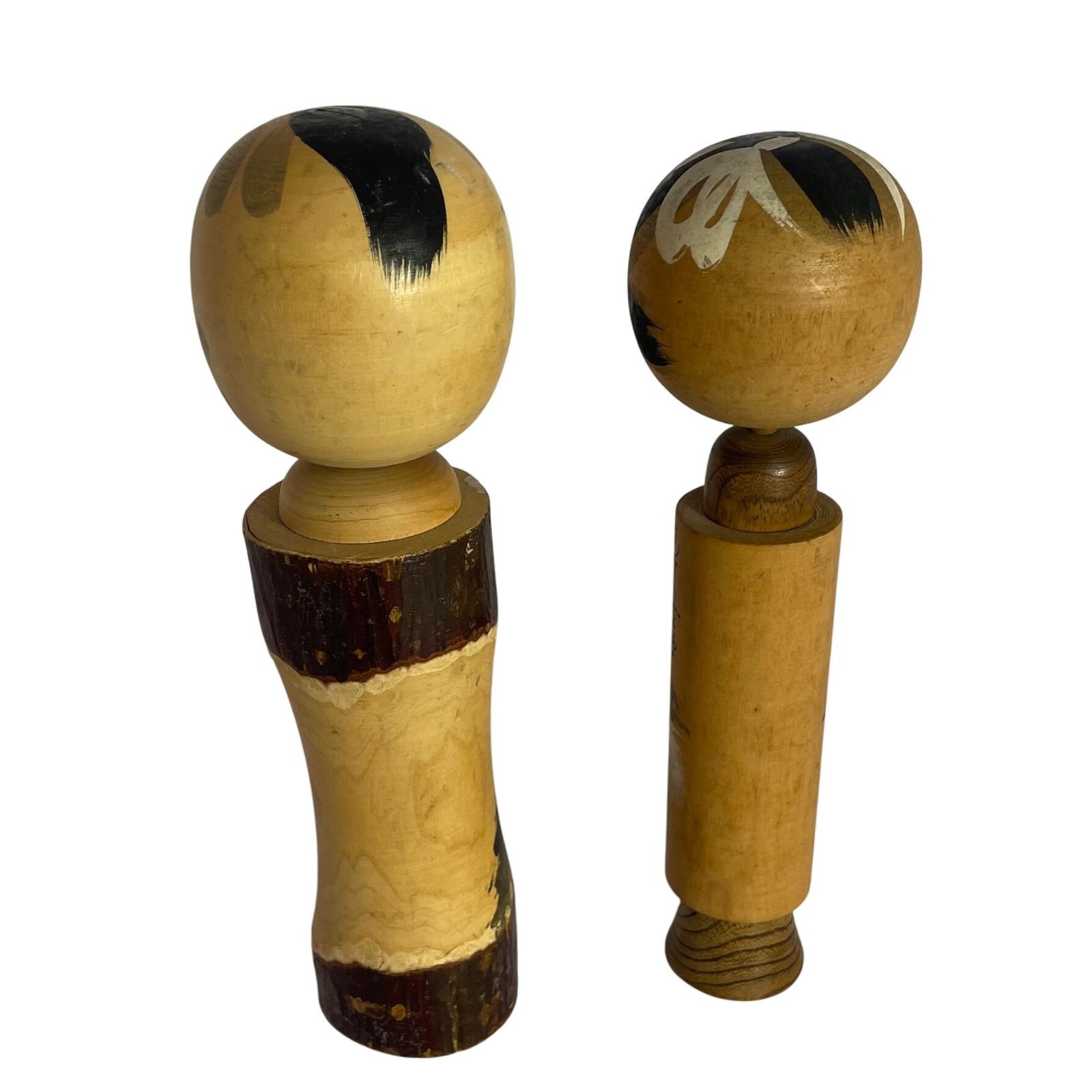 こけし人形セット（手描き・木製） ヴィンテージ 手描き 日本製 こけし人形 木製人形 2体セット 9インチ