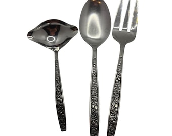 Pageant Rostfritt Stål Japan Harvest Serveringsset Slevsked Köttgaffel 3-delat Blommor
