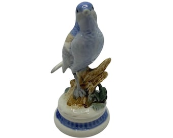 Vintage UGCC Porcelain Blue Bird Figurine Taiwan Hand Painted 6" Nature Decor
