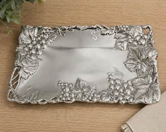 Vintage Arthur Court Grape Vine Aluminium Serveringsfat 12x6 Rektangulärt fat 1996