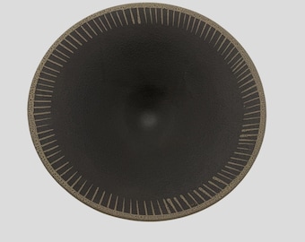 Haeger Pottery Mid Century Modern Textured Brown Bowl with Sgraffito Rim Pattern