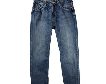 John B. Stetson Herrjeans med raka ben, blå, mellantvättad, broderade fickor