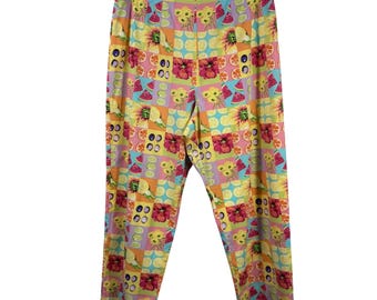 Pantaloni a gamba dritta Sharon Young Vintage Fruit Floral Patchwork Print Multicolore