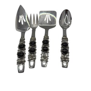 Oneida Stainless Serving Set 4pc Wire Wrapped Black Bead Artisan Buffet Servers