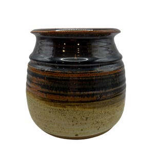 Vtg Studio Pottery Crock Jar Brown Drip Glaze Stoneware Planter Rustic Signed