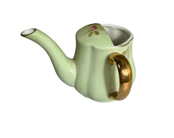 ヴィンテージ レフトン チャイナ 手描きクリーマー グリーン ゴールド 花柄 日本製磁器ピッチャー