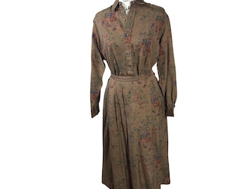 Vtg Kenneth Gordon Silk Wool Equestrian Toile Shirt & Skirt Set USA Women's 8