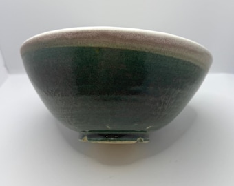 Bol de cerámica rústica hecho a mano de Comstock Studio Pottery, esmalte verde moteado, 20 cm (8 pulgadas).