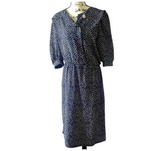 Vintage Breli Originals Navy Blue Polka Dot Dress ILGWU Union Made Dress Size 12