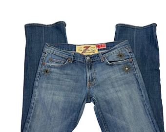 Y2K 7 For All Mankind Jeans con tachuelas Hecho en EE. UU. Bootcut Acampanado Denim adornado