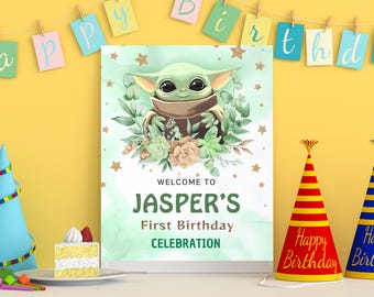 The Mandalorian StarWars Grogu welcome birthday Sign Mandalorian Grogu welcome to the world Sign Star Wars Mandalorian Grogu welcome board