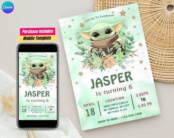 Baby Yoda Birthday Invitation Template Star Wars Party Invite Grogu Evite Galaxy Kids Birthday Digital Download Grogu Kids Birthday Evite