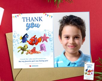 Finding Nemo Thank You photo Card Underwater Theme thank you card with photo Finding Dory Thank You Card picture Under the sea party gift