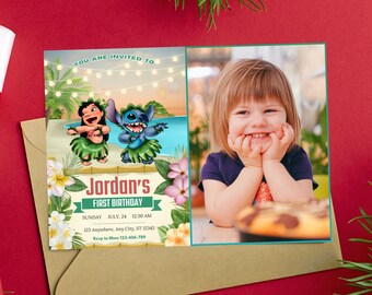 Lilo & Stitch Inspired Photo Display Stitch Birthday Picture Custom Stitch Birthday Invitation Personalized Lilo and Stitch Birthday invite