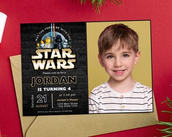 Star Wars Birthday Photo Invitation Star Wars Photo Party Invitation Sith v Jedi Photo birthday Card Star Wars Photo May the Force birthday